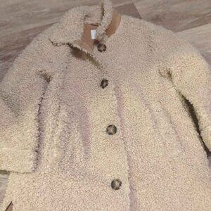 Zara Kids sherpa coat, button closure, tab, girls size 7